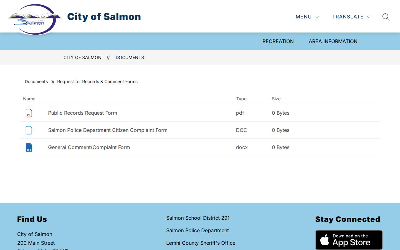 Official City of Salmon public records request page