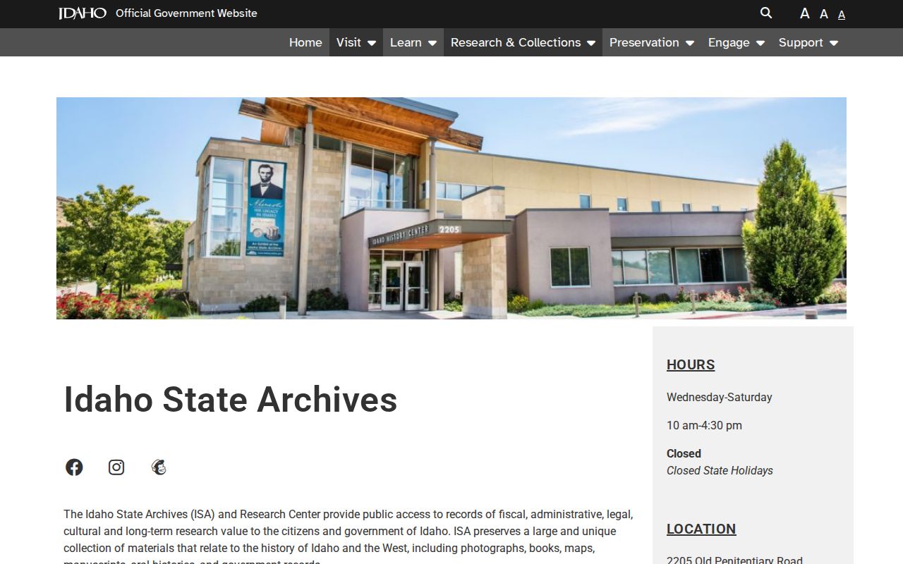 Official Idaho State Archives research page